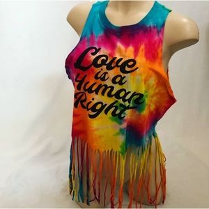 🏳️‍🌈"Love is a Human Right" Tie Dye Fringe Top